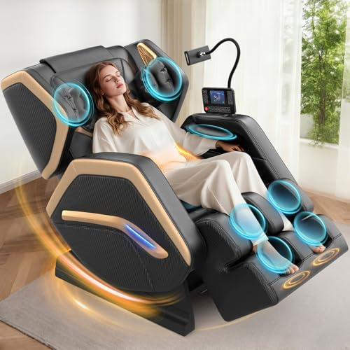 NAGLIFOR Massagesessel,Ganzkörper-Massagestuhl, 14 Massagerollen, Rücken- und Beinheizung, Fußmassage, 8 Airbags, Bluetooth-Lautsprecher, Touch-Fernbedienung für Familie und Freunde
