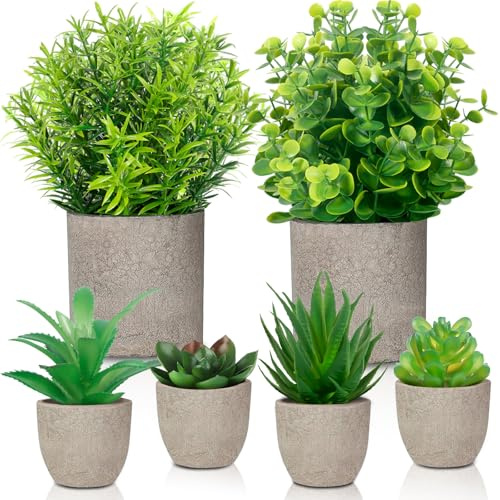 MZJAUVF 6 Pezzi Mini Piante Finte da Interno in Vaso, Piante Artificiali, Pianta Artificiale da interno, Piantine Finte Decorative con Vasetto, Piante Finte per Casa, Ufficio Tavolo, Bagno