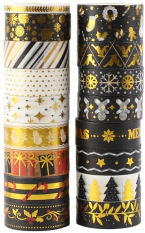 Fyfjur 17 Rollen Washi Tape Weihnachten, Washi Tape Set Selbstklebendes, Klebeband Bunt für DIY Weihnachten Handwerk, Scrapbooking, Geschenkverpackung (5mm/15mm/20mm)