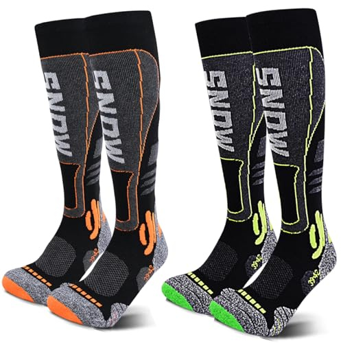 tekkapoi - 2 Pares Calcetines Esquí Lana Merina Hombre Mujer y Jóvenes, Térmicos Hasta la Rodilla, Esquí que Absorben la Humedad, Transpirables y Secado Rápido, Snowboard,Tamaño 39-42