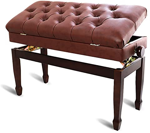 Taburete de piano de madera maciza de altura ajustable con cojín, ideal para práctica musical y uso en tocador