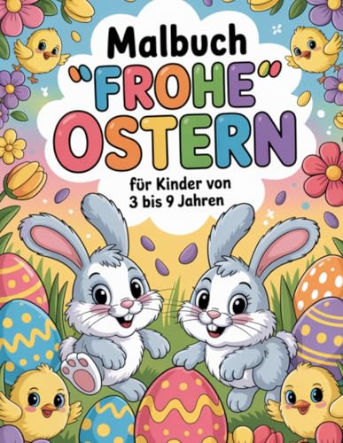 Malbuch „Frohe Ostern“ für Kinder von 3 bis 9 Jahren: Niedliche und einfache Malvorlagen für Kleinkinder und Vorschulkinder mit Hasen, Eiern, Körbchen und Frühlingsspaß