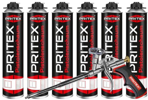 PRITEX Bauschaum Set, 6x 750ml Pistolenschaum inkl. Bauschaumpistole