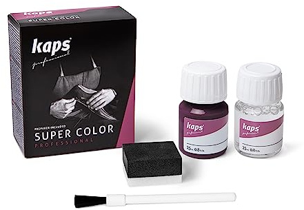 Kaps Professional Lederfarbe Super Color + Preparer für Naturleder, Synthetik und Textil (je 25 ml) zur Pflege und Reparatur von Lederschuhen in Verschiedenen Farben (126 - Kardinal Rot)