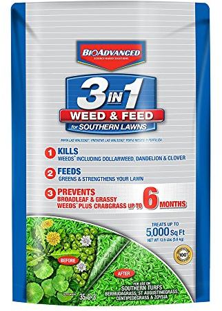 BioAdvanced 3-In-1 Weed and Feed for Southern Lawns, Granules, 12.5 lb, 5,000 Sq Ft