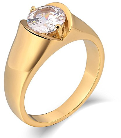 Daesar Cubic Zirconia Rings for Men Rings Stainless Steel Retro Friendship Rings Gold Ring Size P 1/2