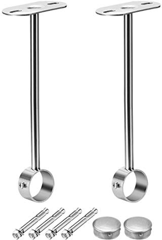 sourcing map Ceiling Mount Bracket, Wardrobe Pipe Bracket, 32mm Dia, Shower Curtain Closet Wardrobe Rod Lever Support Holder Pipe Flange Socket 2pcs(13.7 inch/350mm Height)