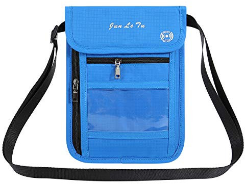 ACBungji Brustbeutel RFID Blocker Schutzhülle Reise Brusttasche wasserdicht umhängetasche Brieftasche Organizer für Kreditkarten Reise-Pass Handy (Blau)