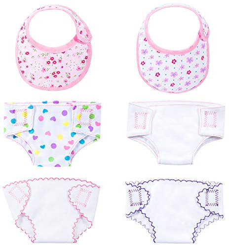 Diealles Shine 4 Stück Windeln für Baby Puppen und 2 Stück Puppenlätzchen für Baby Puppen, Zubehör für 14-16 Puppen