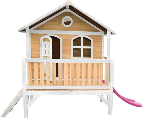 AXI Stef Playhouse, Playhouse for Kids Outdoor, purple slide | Wooden Playhouse for the garden/outdoor in brown & green from FSC wood | Playhouse, Playhouse for Kids Outdoor