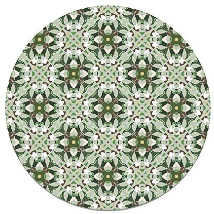 Panorama Alfombra Vinílica Cocina Baño - Modelo Redonda Baldosa Modelo Oriental Verde 150x150 cm - Varios tamaños - Decoración Hogar