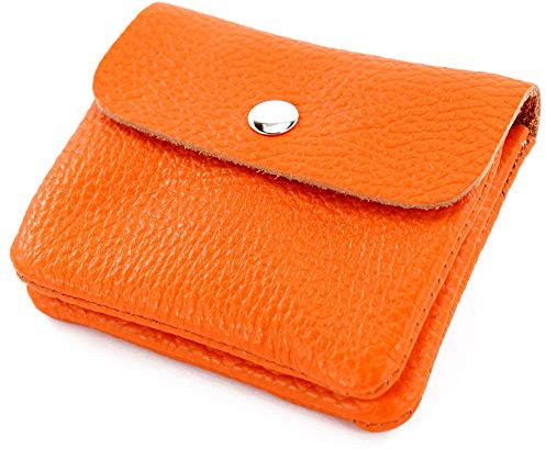 modamoda de P09 Damen Münzgeldbörse Geldbörse Portemonnaie Klein Leder Made in Italy P09, Farbe:Orange