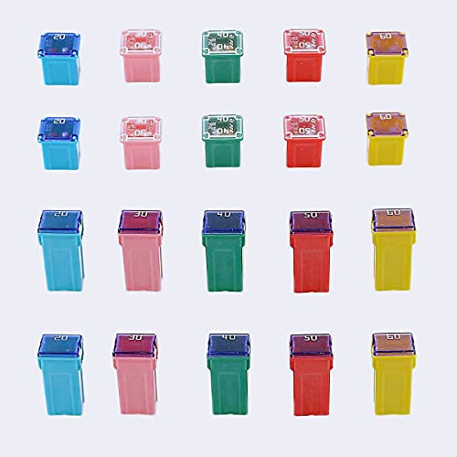 HUAZIZ 20 Pezzi Basso Profilo Jcase Fusibile a Blocchetto Assortimento, Kit Di Fusibili Per Assortimento Automobilistico A Forma Quadrata Per Auto 20A 30A 40A 50A 60A