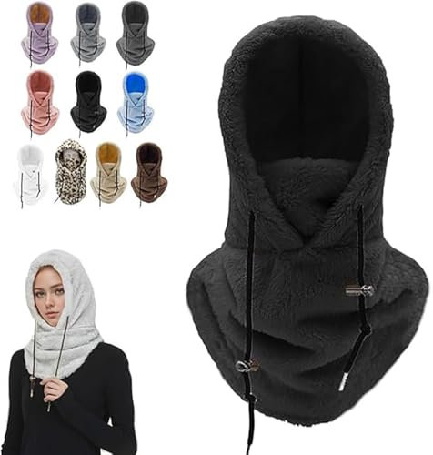 Sherpa Hood Ski Mask,Winter Windproof Coldproof Plush Ski Mask, Warm Arctic Fleece Hat Scarf for Women (C,One Size)