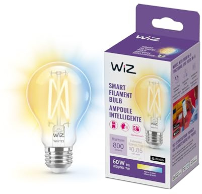 WiZ Clear 60W A19 Tunable White Filament LED Smart Bulb - Pack of 1 - E26- Indoor - Connects to Your Existing Wi-Fi - Control with Voice or App + Activate with Motion - Matter Compatible