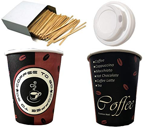 200x Kaffeebecher Coffee to go 200 ml, mit Deckel + Holz Rührstäbchen | 0,2L Hartpapier Einweg Pappbecher Cups Tee Kaffee Becher