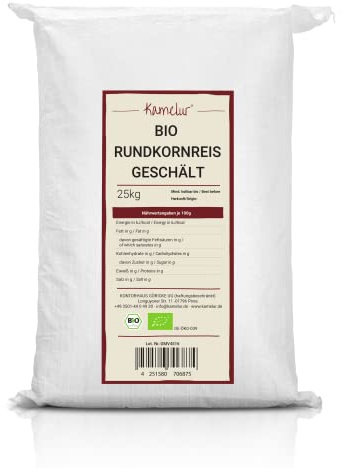 Kamelur 25kg BIO Rundkornreis Geschält – ohne Zusätze – Rundkorn Reis weiß geschält in der Großpackung