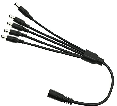 GINTOOYUN DC 5,5 mm x 2,1 mm Splitter-Kabel, 1 Buchse auf 5 Stecker DC-Splitter-Adapter 12 V DC-Verlängerungskabel für LED-Lichtleiste, CCTV-Überwachungskamera 0,7 m (1 bis 5 Wege)