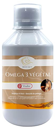 PRINCE EQUIN - OMEGA 3 VEGETAL - Complément nutritionnel Cheval - Huile de lin et Huile d'algue riches en oméga 3 - Flacon 250 ml - Reprise d'état chevaux - Brillance de la robe - Marque Française