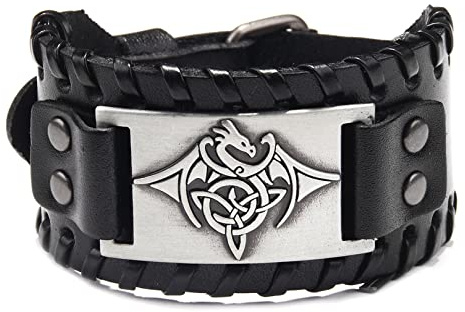 Thajaling Flying Dragon Totem Lederarmband, Wikinger Totem Vintage Armband, breites Lederarmband mit keltischem Knoten, Modearmband für Männer