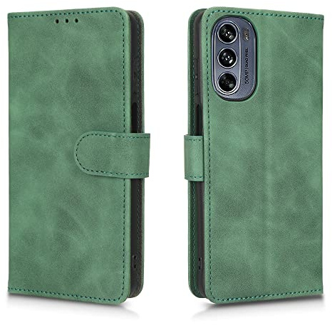 HAOYE Leather Folio Cover per Motorola Moto G62 5G Cover, PU + TPU Leather Wallet Case, Premium Filp Cover Custodia in Pelle Portafoglio con Funzione Stand, Verde