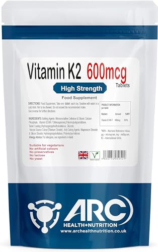 Vitamin K2 MK7 Menaquinone 600mcg Supplement 120 Tablets, Vegetarian & Vegan, Men and Women Made in UK