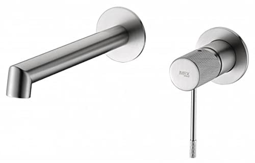 IMEX Robinet mitigeur lavabo encastré avec système de montage mural, kit pour montage final - SERIE LINE Nickel brossé - GLD038/NQ