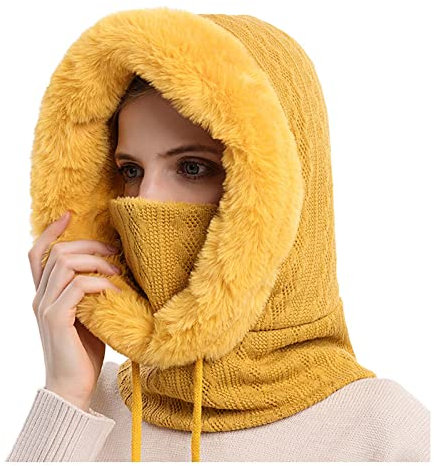 Beokeuioe Damen Herren Sturmhaube Winddicht Schalmütze Schlupfmütze Fleece Gefüttert Wintermütze Warm Strickmütze Winter Strick Balaclava Mütze Kapuzen-Schal Gesichtshaube