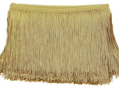 Cinta Decorativa de Flecos 20 cm x 2 m - Borde de Seda Para Baile, Costura, Manualidades, Ropa, Lencería, Disfraces, Cortinas y Decoración - Dorado A