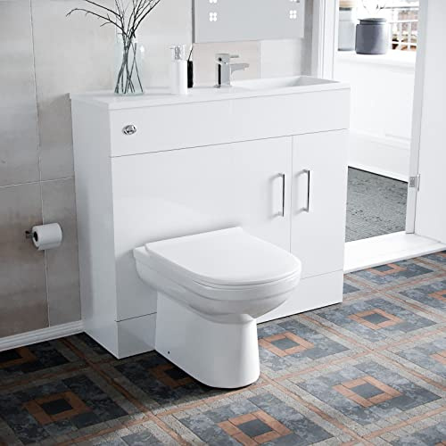 Nes Home James 1000mm Freestanding White Slimline Vanity, Basin, WC Unit BTW Toilet