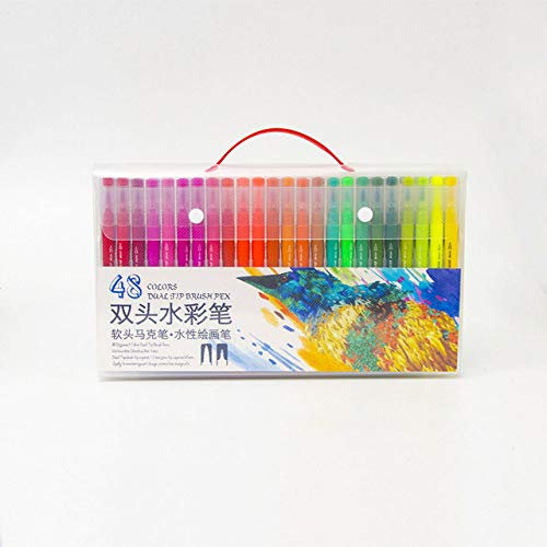 Samnuerly Aquarellstift 120 Farben Fine Liner Dual Tip Brush Pen Filzstift Zeichnen Malen Aquarell Art Marker Pens Schulbedarf 72 Farben Schwarz (48 Colors New Black) (48 Colors Barrel)