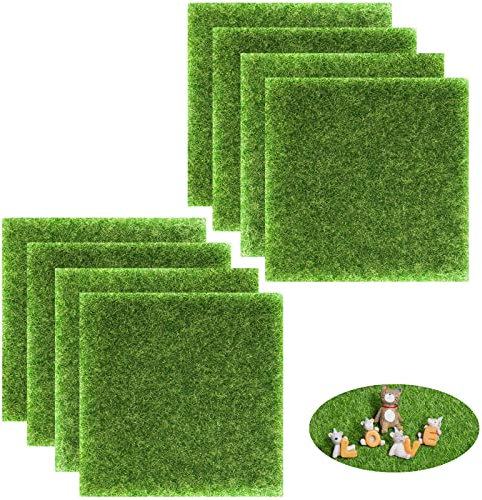CZlinOduMMX 8 Piezas Césped Artificial 15 x 15cm, Mini Hierba Sintética Alfombra Tapete Realista para Jardín Terraza Balcón Mesa Suelo