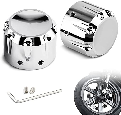 Amazicha Chrome Front Axle Nut Covers Axle Nut Caps Compatible for Harley Davidson Sportster Touring Electra Glide Street Glide Road Glide Dyna Softail 2002-2024