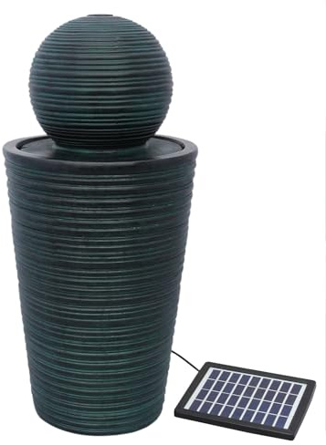 Fuente de Agua con Energía Solar de pie Bola Gris | 27x 27x 58,5 cm | Resina resistente a Intemperie | Estaca p/fijación | Panel Solar y Batería de Respaldo de hasta 6 hs | Cable de alimentación 7m