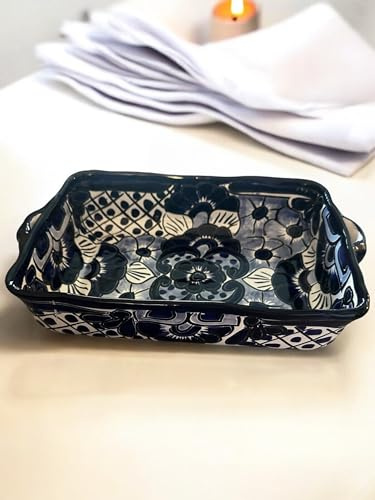 Blue and White Talavera Casserole Dish, Handmade Mexican Pottery Lagsana Dish