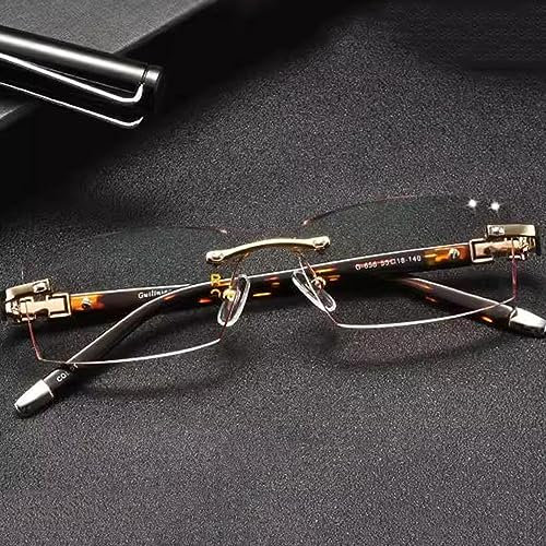 COKYIS Rahmenlose Gleitsichtbrille Diamantschliff Computerbrille Progressive Multifokus Lesebrille Blaulichtfilter Bifokale Presbyopie Brille Für Männer (Color : Brown, Size : 1.50)
