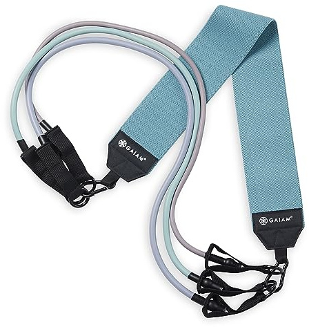 Gaiam Kniebeugenband & Hüfttrainer-Set – Widerstandsband aus Stoff mit 3 verstellbaren Widerstandsröhren, Heim-Fitnessgerät zum Trainieren von Oberschenkel, Bein, Hüfte, Gesäß, Po, Rumpf,