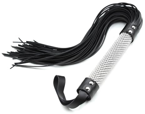 Sex Peitsche Erotische Gerte Flogger 66,5cm Leder Paddel Reitgerten Spanking Stimulator Spielzeug Rollenspiel Sklave Bondage Fetisch BDSM Sex Spielzeug Zubehör für Frauen Männer,Silber,L