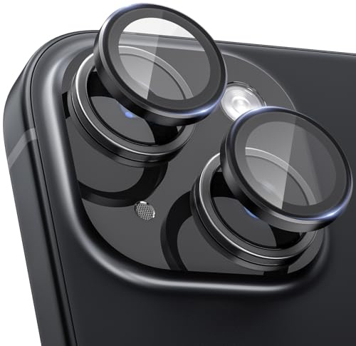 CloudValley Protection Objectif Caméra Arrière pour iPhone 15 6,1 Pouces & iPhone 15 Plus 6,7 Pouces, Accessoire Verre Trempé Anti-rayures Ultra Résistant Individuel Film, Noir