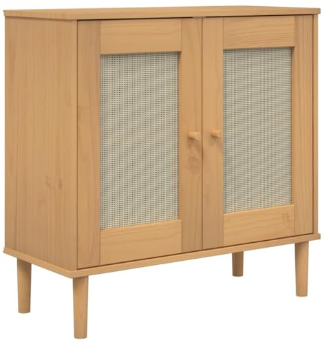 vidaXL Sideboard SENJA Rattan-Optik Braun 80x35x80 cm Kiefernholz