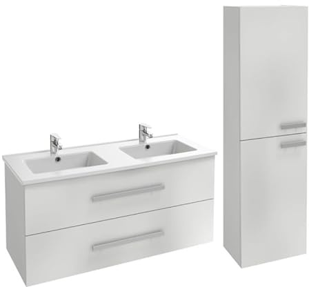 Jacob Delafon Meuble Double Vasque 120 cm Ola up + Colonne de Salle de Bain Blanc
