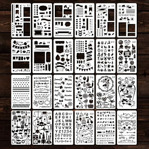 ONEBO 24Stück Wiederverwendbares Malerei Vorlage,Tagebuch Schablonen,DIY Schablone,für Tagebuch, Scrapbook,DIY Geschenkkarten, Fotoalbum(milchig weiß)