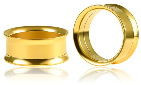 Vankula Ohr Tunnel 1 Paar Double Flared Flesh Plugs mit Schraub Edelstahl für männer damen Ohrpiercing Schmuck 8mm(0G) Gold