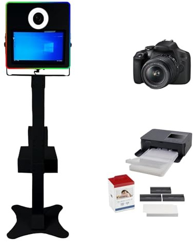 Photomaton portable avec appareil photo reflex numérique et imprimante 15,6 pouces écran tactile Selfie Photobooth Machine avec mini PC RGB Cadre lumineux pour fête de mariage événement Location Pack