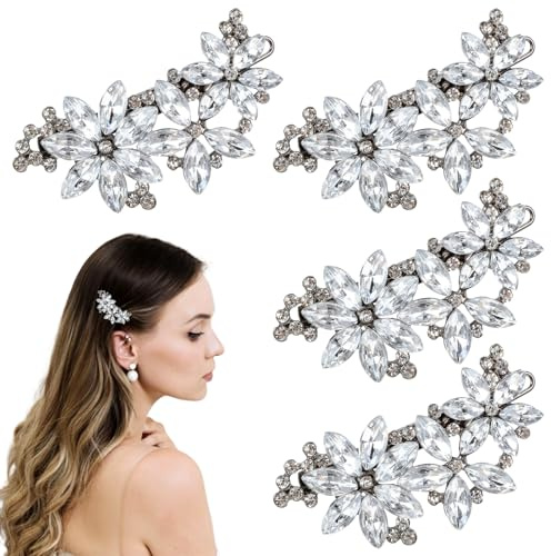 4 Stück Haarnadel Strass,Mabor Haarschmuck Silber Haarspangen Hochzit Klein Haarspangen Damen Hochzeit Strass Kristall Braut Haarschmuck Haarklammer Silber Glitzer Klein Kopfbedeckung Frauen Mädchen