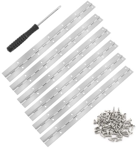 6 Pièces Charniere Piano Acier Inoxydable, 30 cm Charnière en Acier Inoxydable avec Trous, Charniere Inox avec Vis et Tournevis, Charnière Inox pour Piano BoîTe de Rangement Armoires Bateaux (Argent)