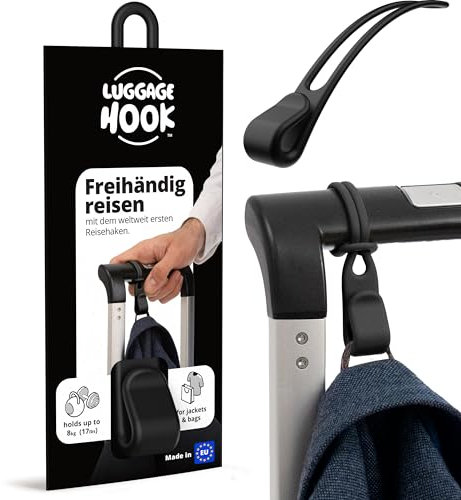 Luggage Hook Der Koffer Haken hält deine Reise Utensilien - Reise Gadget für Flugzeug Reisen, Reisezubehör Flug Handgepäck, Kofferorganizer, Cooles Reise Geschenk, 1x Kleiderhaken für Koffer (Schwarz)