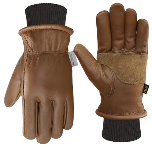 DLY Guantes de trabajo de cuero de invierno para hombre, aislamiento Thinsulate 3M, impermeables, resistentes a la abrasión y a los pinchazos, cuero vacuno, Marrón, XX-Large