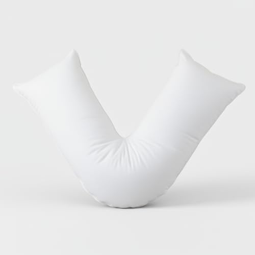 Adsin Orthopaedic V Pillow with Pillowcase (White/Grey 74*34cm), Pregnancy Support, Nursing & Post Surgery Pillow V Cushion with Hollowfibre for Neck, Head & Back Care, Soft, Durable, & Hypoallergenic