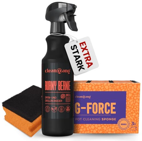 Cleangang Backofen- und Grillreiniger Extra Stark - Entfernt Effektiv Fett und Eingebranntes von Ofen, Herden, Kaminen, Rosten und Grills (2, 1 x Backofen & Grillreiniger + 3x Schwamm)